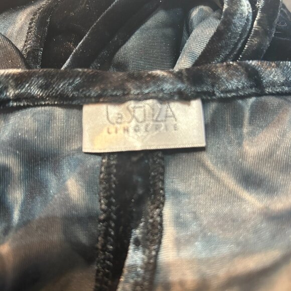 La Senza Crushed Velvet Sleeveless Dress Sz S | Blue Gray Keyhole Back High Neck - Picture 7 of 10